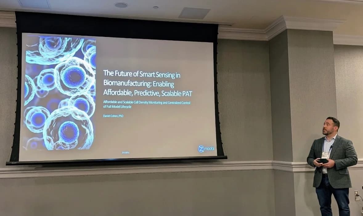 Dan Cohen, Ph.D. presenting on smart sensing in biomanufacturing at IFPAC 2026